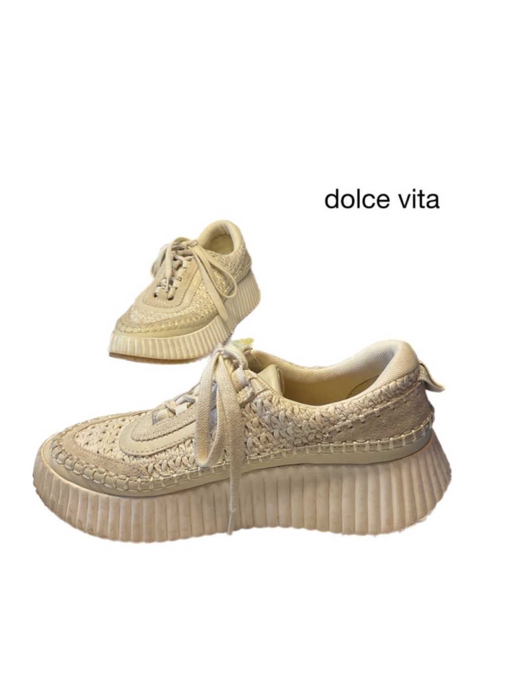 DOLCE VITA Dolen Sneakers 6.5 Sandstone Knit Chunky Platform Streetwear Sporty